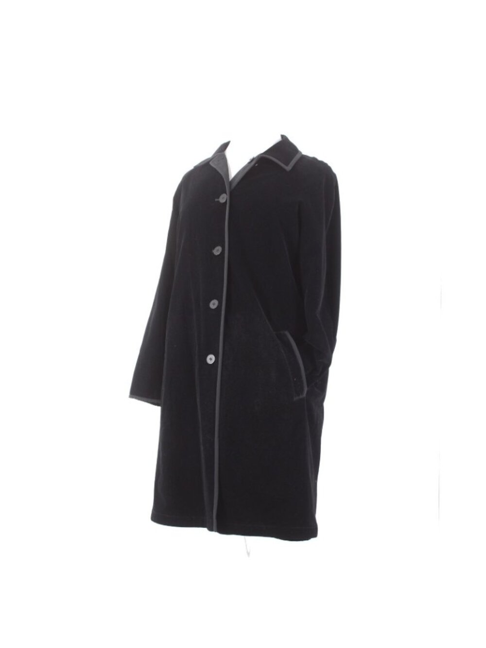 J Jill Coat Sz L Black Velour Button Pocket Collared Cotton Nylon Polyester Coat - Picture 4 of 16